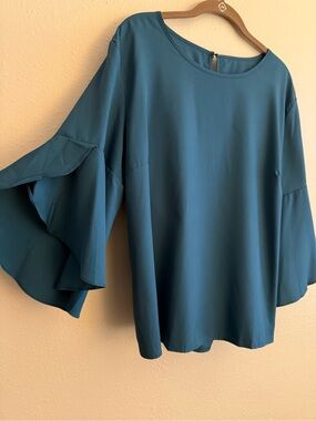 SHEIN Teal Ruffle-Sleeve Blouse ($6 with bundle)